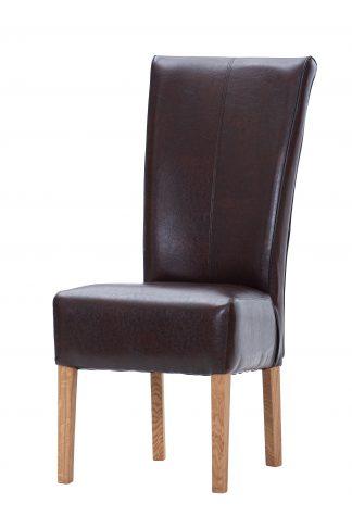 Nadčasová dubová olejovaná židle Herman s hnědou koženkou je skvělou investicí do vašeho nábytku.