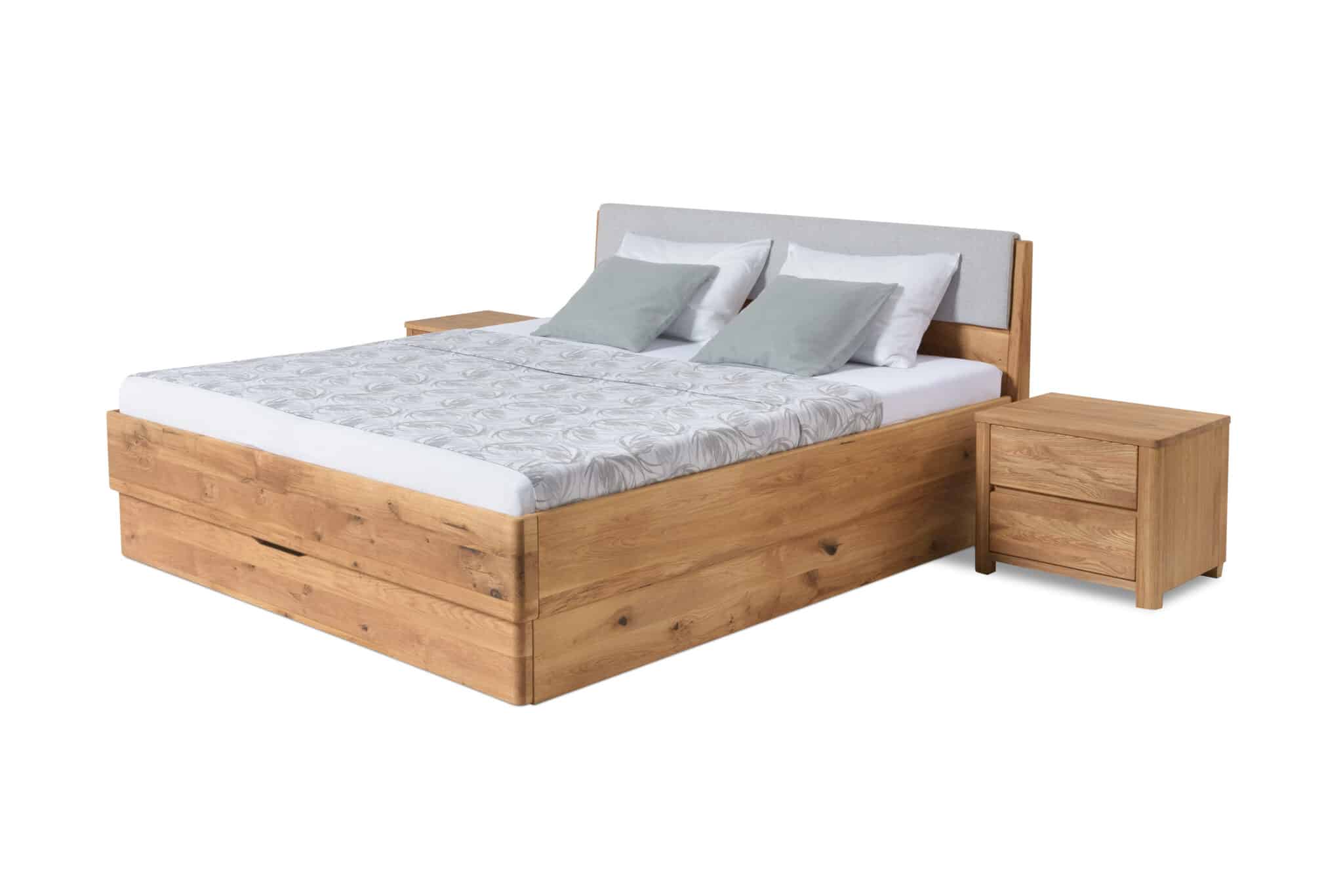 Masivní postel s úložným prostorem Monte 180x200 z dubu
