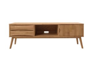 Komoda pod TV z masivu dubu Futura je špičkovým kouskem nábytku, který dokonale kombinuje elegance, funkčnost a udržitelnost.