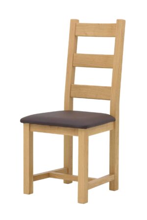 Dubová olejovaná a voskovaná židle Ladder Back hnědá koženka
