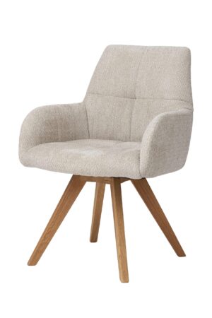 Stylové otočné křesílko Amber spojuje přirozenou krásu masivního dubu s elegantním čalouněním v světlé béžové barvě. Nabízí výjimečné pohodlí, praktické boční otáčení a automatický návrat sedáku do původní polohy. Skvělá volba jak pro moderní, tak klasicky laděné interiéry.