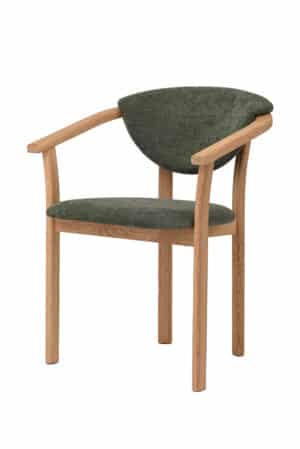 Elegantní dřevěná židle Alexis z masivního dubu v kombinaci se zeleným čalouněním přináší pohodlí, kvalitu a nadčasový design. Ergonomický tvar a praktické područky zajišťují maximální komfort při každodenním sezení. Alexis se snadno stane stylovým doplňkem jídelny, pracovny i obývacího prostoru.