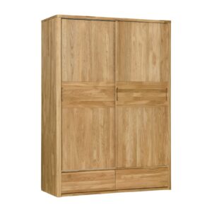 Masivní skříň Lausanne se dvěma posuvnými dveřmi nejen pozvedne vzhled Vaší ložnice, ale zároveň Vám bude sloužit dlouhá léta. Zaujme přirozenou kresbou dřeva i nadčasovým designem. Prakticky řešený interiér nabízí kombinaci polic, šatní tyče a dvou zásuvek, takže budete mít všechny věci přehledně uspořádané a vždy snadno dostupné.