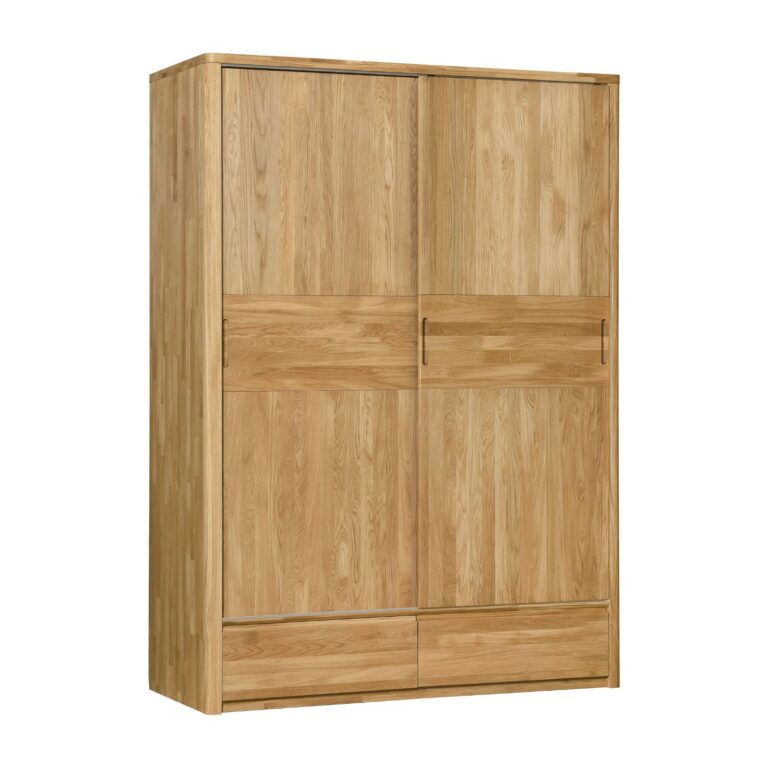 Masivní skříň Lausanne se dvěma posuvnými dveřmi nejen pozvedne vzhled Vaší ložnice, ale zároveň Vám bude sloužit dlouhá léta. Zaujme přirozenou kresbou dřeva i nadčasovým designem. Prakticky řešený interiér nabízí kombinaci polic, šatní tyče a dvou zásuvek, takže budete mít všechny věci přehledně uspořádané a vždy snadno dostupné.